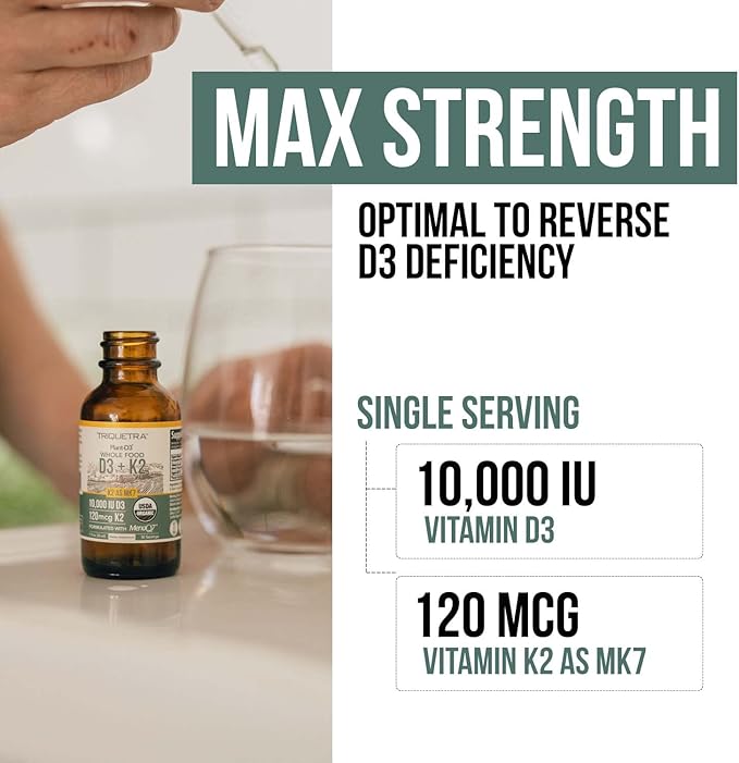 Organic Plant D3 K2 vitamin 10000 iu - All-Trans MK7 from MenaQ7 (120 mcg K2) - 100% Organic &amp Plant-Based Sublingual D3 Drops 10000 iu (Cholecalciferol) 100% Vegan - Supports Immunity Bone Br