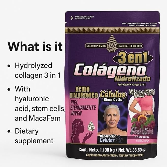 Colágeno Hidrolizado 3en1 ÁCIDO HIALURÓNICO Células 1100 kg/38.8 oz Delicioso Sabor Frutos Rojos Premium Quality Supplement for Dietary Beauty and Healthcare Support Edible Collagen