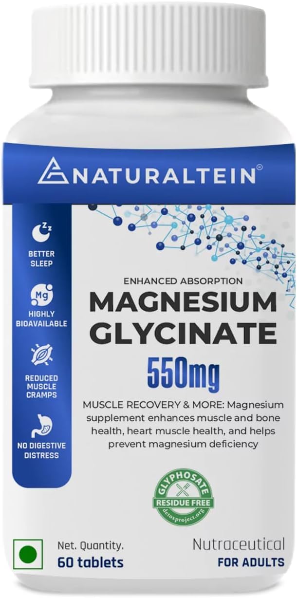 Magnesium Glycinate Supplement - 60 Tablets x 121 mg Elemental Magnesium 555 mg Once Daily Women Pure Chelated Bisglycinate for Good Health and Sleep - Tested and Trusted for Heavy Metals