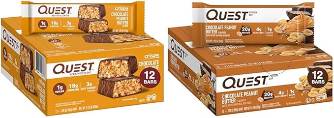 Quest Nutrition Crispy Chocolate Peanut Butter Hero Protein Bar 18g Protein &amp Chocolate Peanut Butter Bars High Protein Low Carb Gluten Free Keto Friendly 12 Count