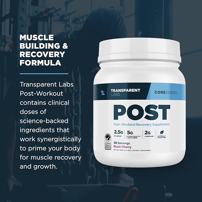 Transparent Labs Post - Post-Workout Recovery Muscle Builder with L-Glutamine Beta-Alanine and BetaPure Betaine Anhydrous for Muscle Recovery and Muscle Building - 30 Servings Black Cherry