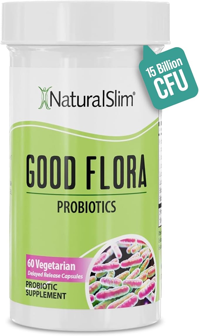 NaturalSlim Good Flora Probiotics for Women &amp Men - Gut Health Supplements with 7 Powerful Strains for De-Bloating &amp Vitality - Probiotics for Digestive Health 60 Vegetarian Capsules Solo