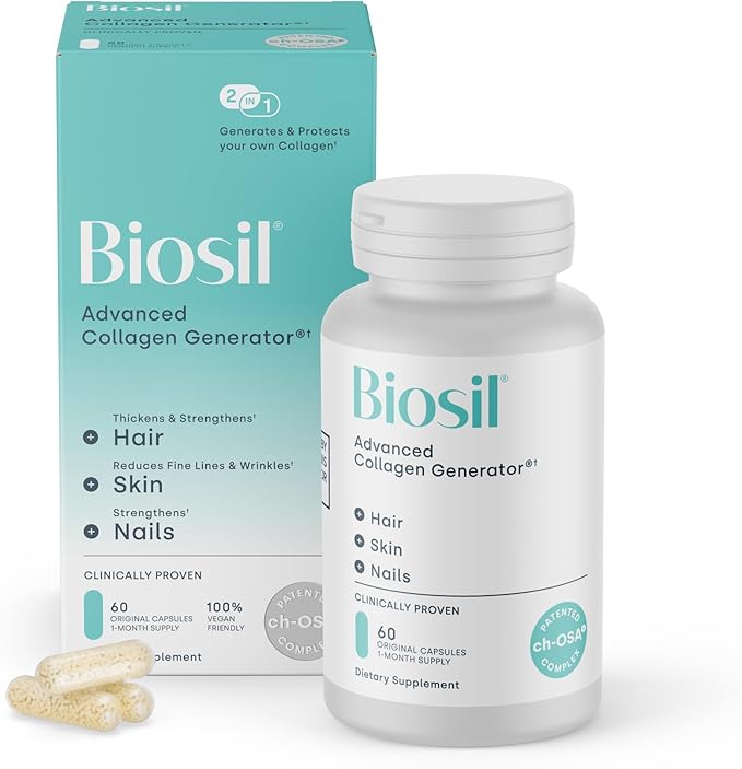 Biosil Collagen Booster Supplement - 60 Original Capsules - Patented ch-OSA Activator for Skin Hair Nails &amp Joints - Supports Natural Production - 30-Day Supply