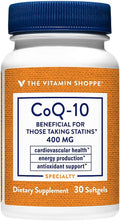 The Vitamin Shoppe CoQ-10 400mg - Beneficial for Those Taking Statins – Supports Heart &amp Cellular Health and Healthy Energy Production Essential Antioxidant – Once Daily (30 Softgels)