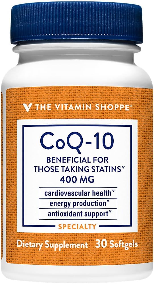 The Vitamin Shoppe CoQ-10 400mg - Beneficial for Those Taking Statins – Supports Heart &amp Cellular Health and Healthy Energy Production Essential Antioxidant – Once Daily (30 Softgels)