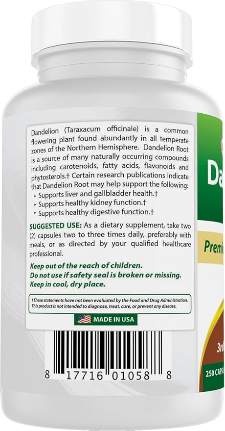 Best Naturals Dandelion Root 520 mg 250 Capsules (Pack of 3)