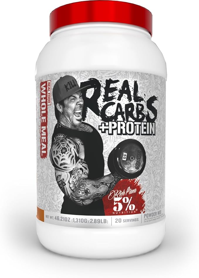 5% Nutrition Rich Piana Real Carbs + Protein | Clean Mass Gainer Meal Replacement Protein Powder | Carbohydrate for Pre Workout/Post-Workout Recovery Meal | 2.87 lb 20 Srvgs (Banana Nut Bread)
