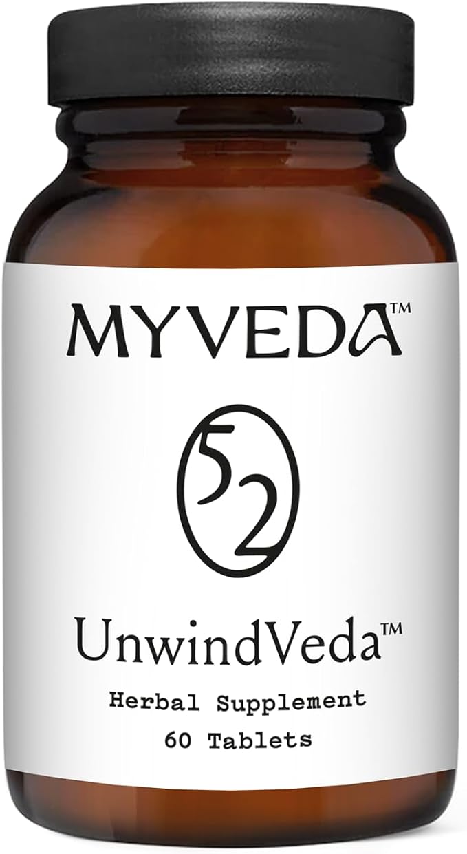 UnwindVeda 52™ Emotional Balance &amp Stress Relief | Ayurvedic Adaptogen for Mood Calm &amp Mental Clarity | Vegan Supplement with Brahmi &amp Ashwagandha | 60 Tablets