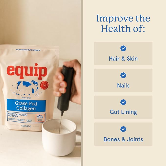 Equip Foods Grass Fed Collagen Powder | Hydrolyzed Bovine Collagen Peptides with Amino Acids | Prime Beef Collagen for Healthy Joints Skin &amp Nails | Non-GMO Paleo Friendly | 30 Servings Unflavo