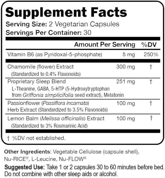 Suzy Cohen Sleep Script with Melatonin - Botanical Sleep and Relaxation Formula for Adults for Mood Stress and Sleep Contains 5-HTP L-theanine Passionflower Lemon Balm and GABA 60 Capsules.