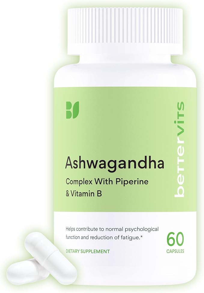 Bettervits Ashwagandha Complex with Passion Flower and Vitamin B – KSM-66® Organic Root Extract 800 mg – Supports Calm Energy and Emotional Balance – 60 Capsules