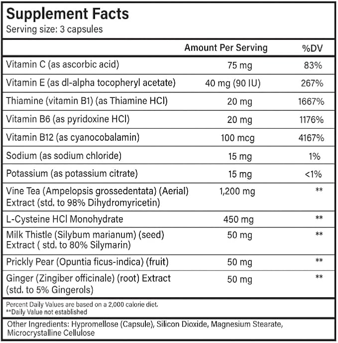 Supplement | Support Your Liver &amp Feel Better After Drinking | with DHM + L-Cysteine | Vegan Capsules for Energy | Prickly Pear B-Vitamins Ginger | 12 Doses