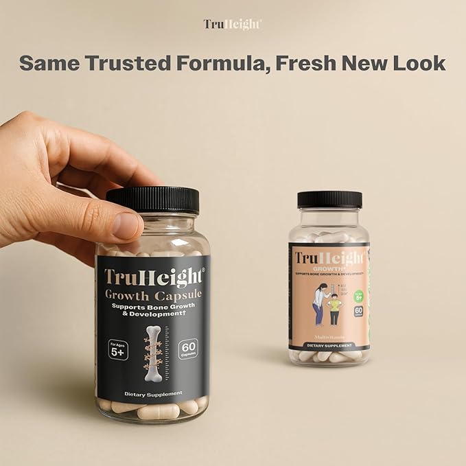 TruHeight Growth Capsules - Tall Nutrition for Natural Growth Supplement for Kids &amp Teens - Pediatric Vitamin D K Calcium &amp Ashwagandha - Kids Vitamins D3 K2 Pills Taller Ages 5+ (Pack of 2