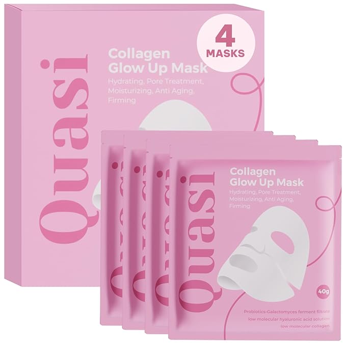 Quasi Bio-Collagen Face Mask Overnight – Hydrating Korean Sheet Mask – Niacinamide &amp Low Molecular Collagen – Firming &amp Smoothing Skincare for All Skin Types – 4 Masks