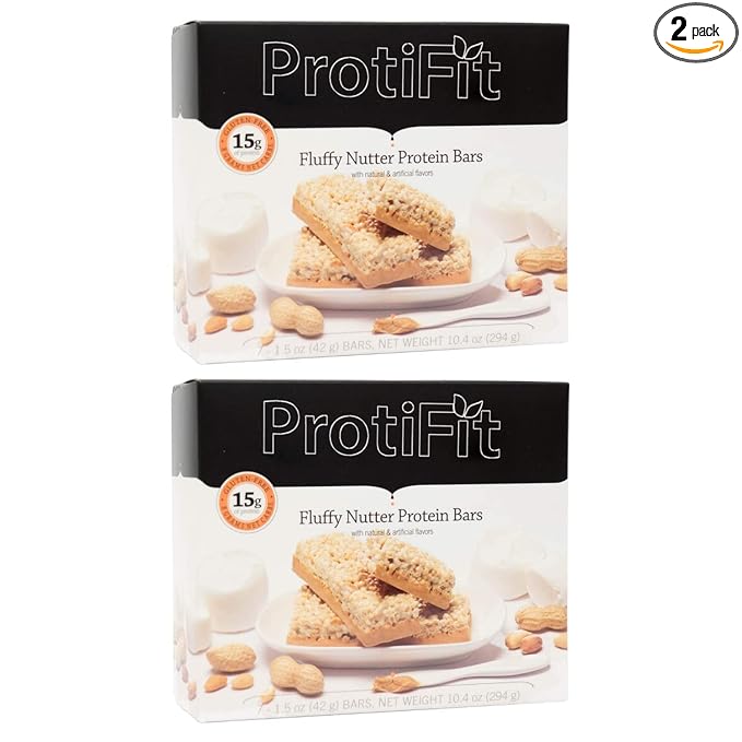 PROTIFIT - Low Calorie Fluffy Nutter Protein Bar 2 Pack High Protein 15g Protein Low Carb Low Sugar Ideal Protein Compatible 7 Servings Per Box (2 Pack)
