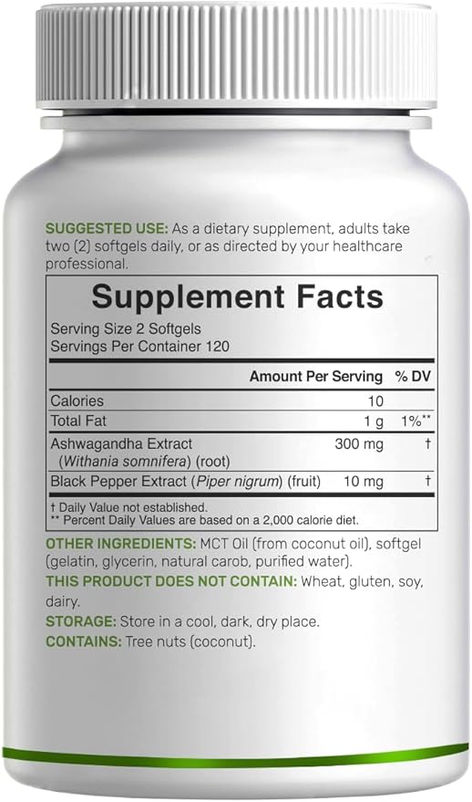 DEAL SUPPLEMENT Ashwagandha Extract 300mg with Black Pepper Extract 240 Softgels – Ayurvedic Root Extract with Added MCT Oil – Active Withanolides – Non-GMO Lab Tested