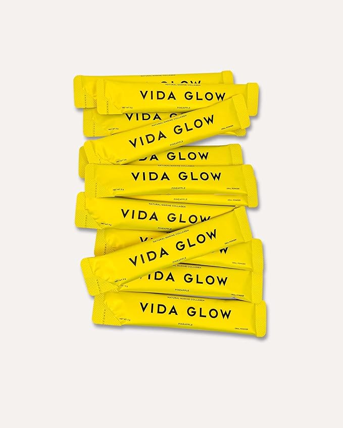 Vida Glow Marine Collagen Powder - Anti Aging Supplement with Collagen Peptides Promotes Glowing Skin Strong Nails Healthy Hair | 30 Servings Pineapple Flavor