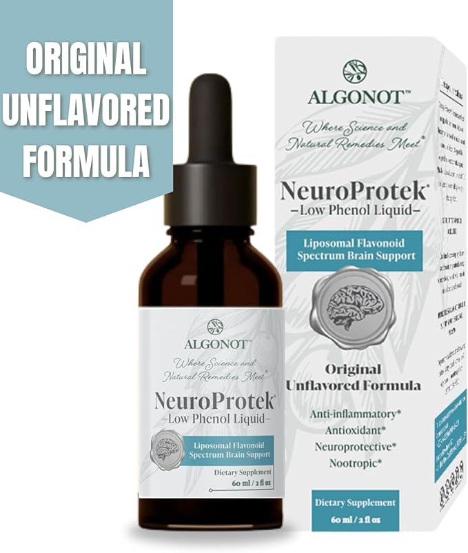NeuroProtek Low Phenol Liquid - Unflavored - 60 servings The only luteolin liquid formulation for rapid absorption. Exclusive patented combination of Luteolin and other Flavonoids in Olive Pomace Oil