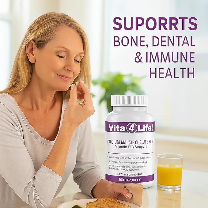 Vita4Life!® Calcium Malate + D3 Fast-Dissolve Capsules 1200 mg Bioavailable Calcium 800 IU Vitamin D₃ Non-GMO Gluten- &amp Dairy-Free (260 Count)