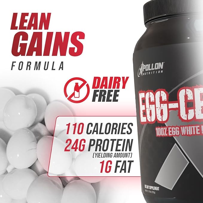 Apollon Nutrition Egg-Cellent | 24g Egg White Protein Powder Recovery Muscle Growth for Men &amp Women Dairy Free Gluten Free Lactose Free Keto-Friendly (26 Serving Strawberry Cream)