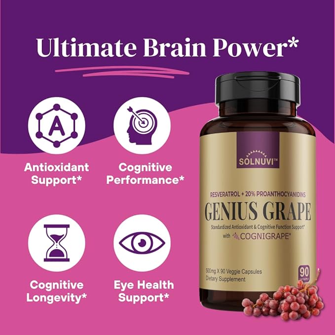 Cognitive Wellness Bundle - Resveratrol Complex &amp Shilajit Fulvic Acid Minerals - Sea Moss Ashwagandha Clinically Tested Cognigrape Red Grape Extract - Non-GMO Gluten-free Vegan Supplement
