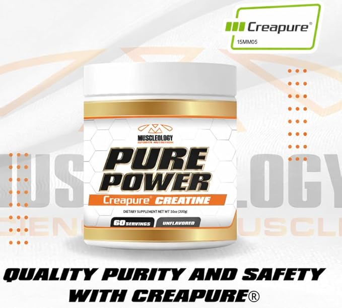 MUSCLEOLOGY Pure Power Creatine Monohydrate Powder – Creapure® Certified – 5g Per Serving – Unflavored – 60 Servings – Strength Power &amp Performance Support