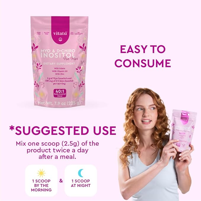 | Myo Inositol (4g) &amp D-Chiro Inositol (1g) Ideal Mix 40:1 | Duration 45 Days | with Folic Acid + Vitamin D3 + Zinc Powdered Dietary Supplement for Women (225 g)