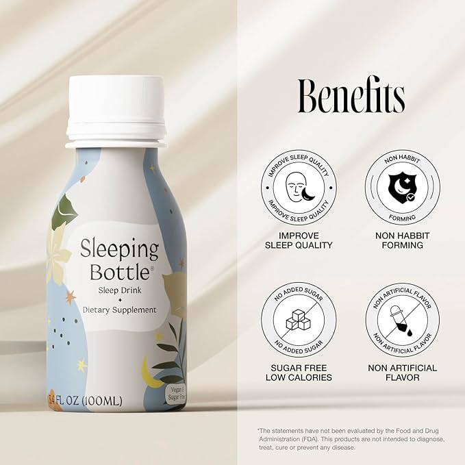 Sleep Aid Drink Melatonin Free Vegan No-Sugar Cherry Flavor (3.4 Fl Oz Pack of 6)