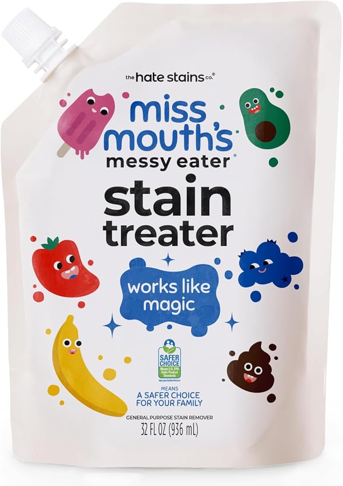 Miss Mouth's Messy Eater Stain Treater - 32oz Refill - Newborn &amp Baby Essentials - No Dry Cleaning Food Grease Coffee Off Laundry Underwear Fabric