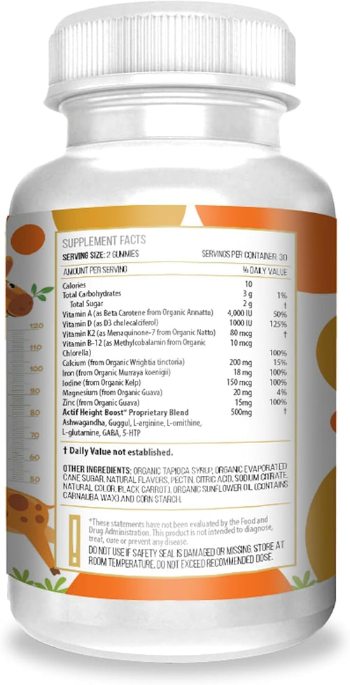 Actif Height Boost Mega Support for Height Growth with 10+ Factors Height Supplement for Kids and Teens 60 Gummies Strawberry Flavor Get Tall Fast Formula