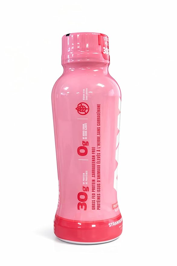 RAW Ready-to-Drink Protein Shake Strawberry - RTD Protein Drinks with Grass-Fed Whey Protein Isolate for Post-Workout - Zero-Sugar &amp Gluten-Free Meal Replacement Drink &amp Breakfast Shake 12 F