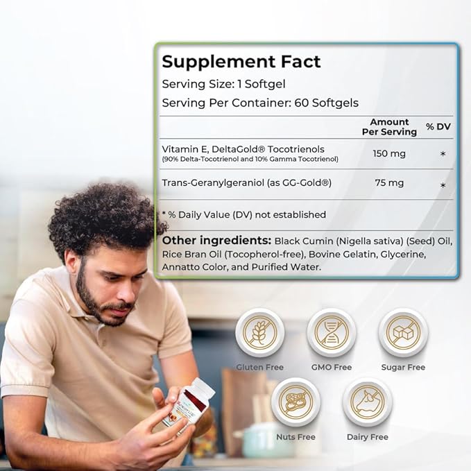 WELLNESS EXTRACT Annatto Tocotrienols 150mg with GG Vitamin E Supplement Tocopherol-Free Non-GMO Gluten Free Antioxidant Support for Heart &amp Cellular Health 60 Softgels