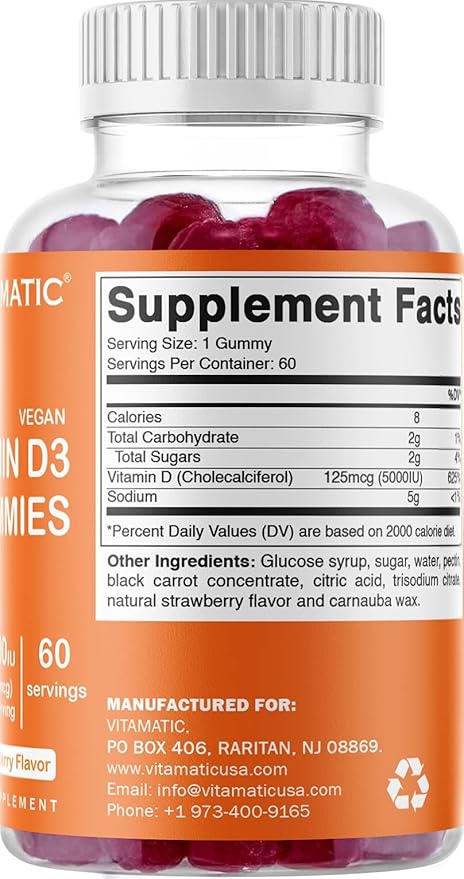 Vitamatic Magnesium &amp Vitamin D3 Gummies Combo - 60 Vegan Count Each