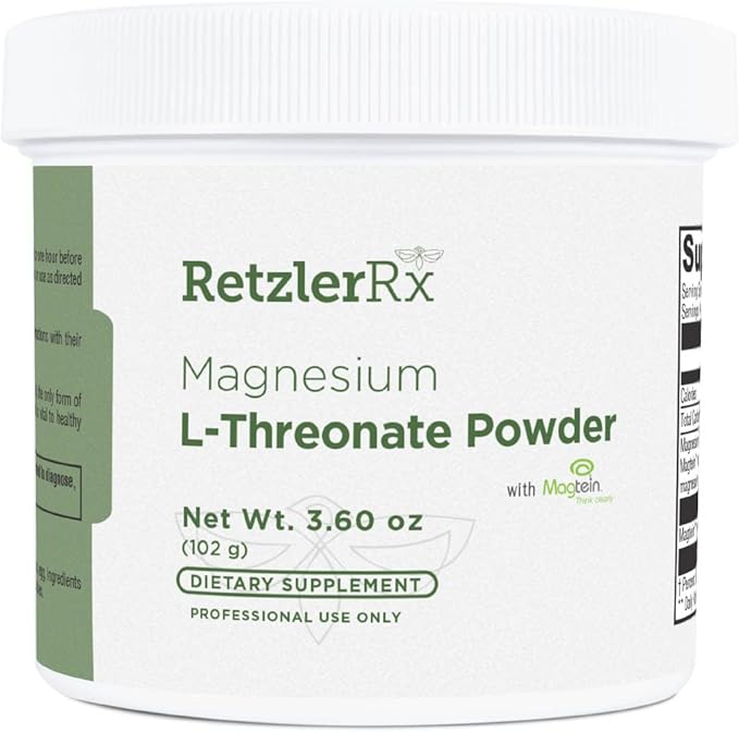 RetzlerRx Magnesium L-Threonate Powder with Magtein® - Brain-Supporting Magnesium Threonate Complex - Unflavored Gluten-Free Supplement for Cognitive Health - 60 Servings