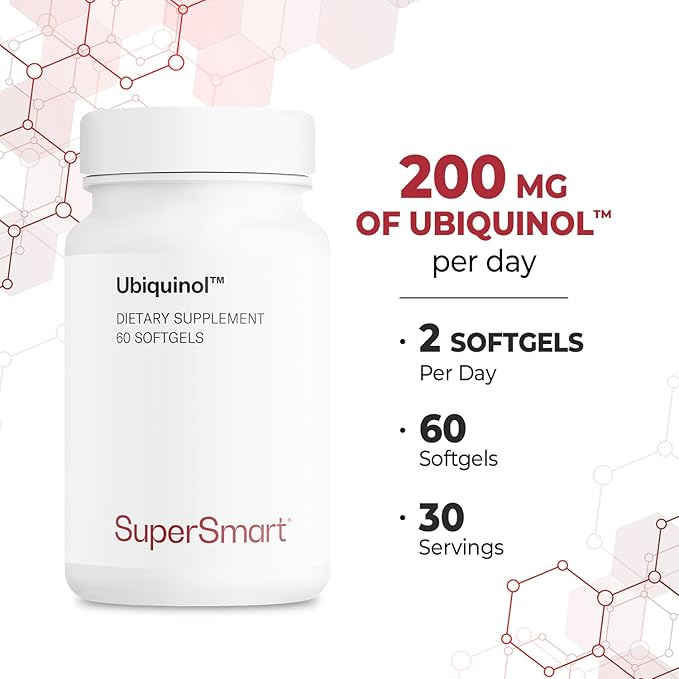 Supersmart Ubiquinol 200mg per Day (High Absorption) - Patented Keneka CoQ10 Supplement - Active Form of Coenzyme Q10 | Non-GMO &amp Gluten Free - 60 Softgels