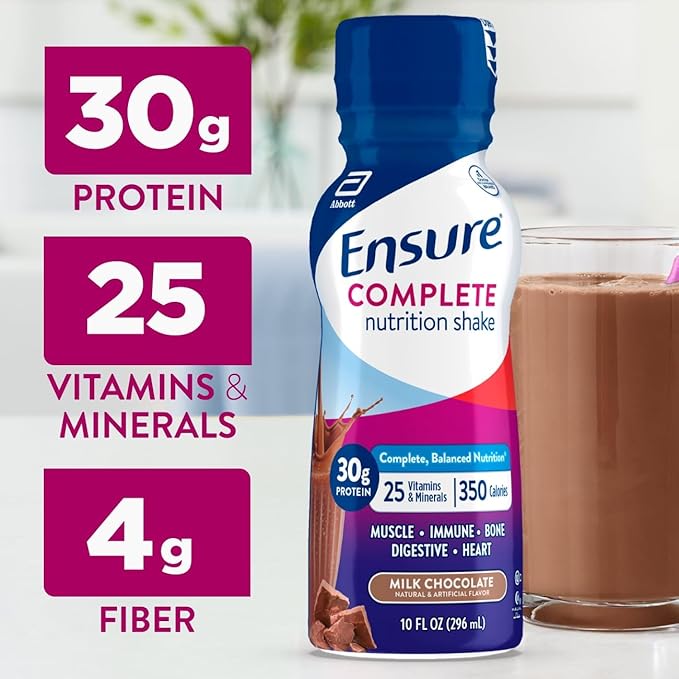 Ensure COMPLETE Milk Chocolate Nutrition Shake Complete Balanced Meal Replacement Ready To Drink 30g Protein 25 Vitamins &amp Minerals 10 fl oz—24 Pack