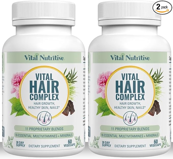 Vital Hair Complex -Hair Growth Vitamins for Women and Men -Biotin &amp Vitamin B -Hair Growth Supplement for Healthy Hair Skin &amp Nails -Hormone &amp Gluten Free -Hair Vitamins for Women