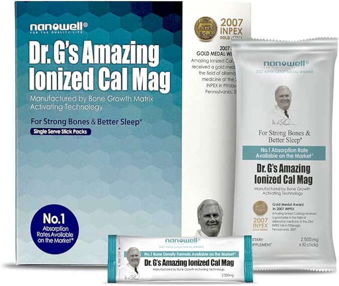 Dr. G's Amazing Ionized Cal Mag - Bone Health Calcium Magnesium Powder Supplement - 60 Sticks x 2 Packs + 1 Bottle of Vitamin D3