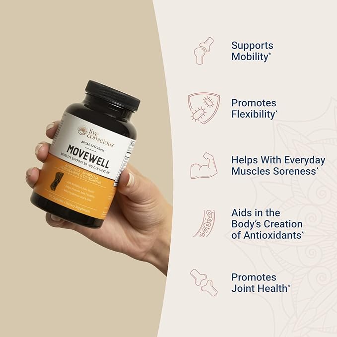 Live Conscious Glucosamine Chondroitin with MSM Hyaluronic Acid and More - MoveWell Joint Health Supplement
