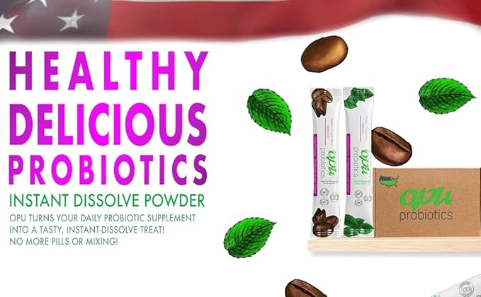 'Opu Probiotics Mocha Instant-Dissolve - One Month Supply - 5 Billion CFU's - Men Women &amp Children w/Prebiotics Sugar Free Gluten Free Non GMO