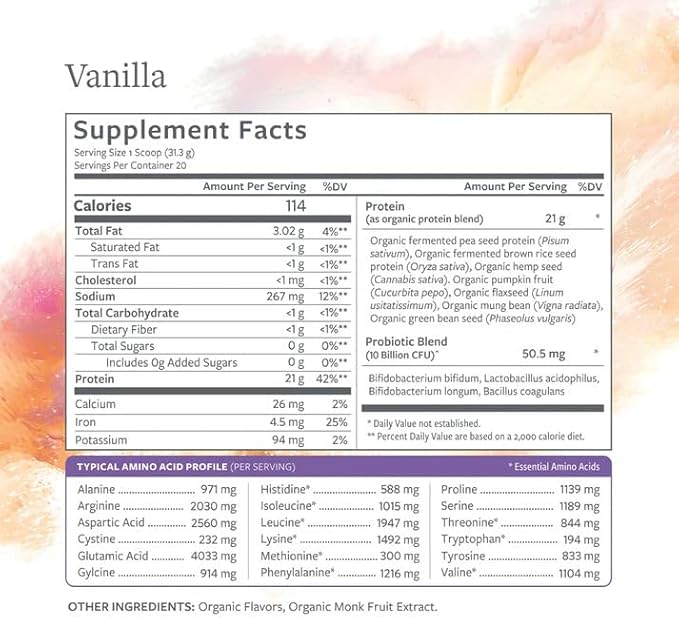 Plant Based Protein Powder for Optimal Gut Health Probiotic Protein Shake with Fermented Plant Proteins Vegan Dairy &amp Stevia-Free Vanilla