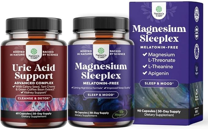 Bundle of Green Coffee Bean Extract for Uric Acid Cleanse &amp Detox with Turmeric Tart Cherry &amp Celery Seed for Adults and High Absorption Magnesium Sleep - Magtein L-Threonate Apigenin Theanin