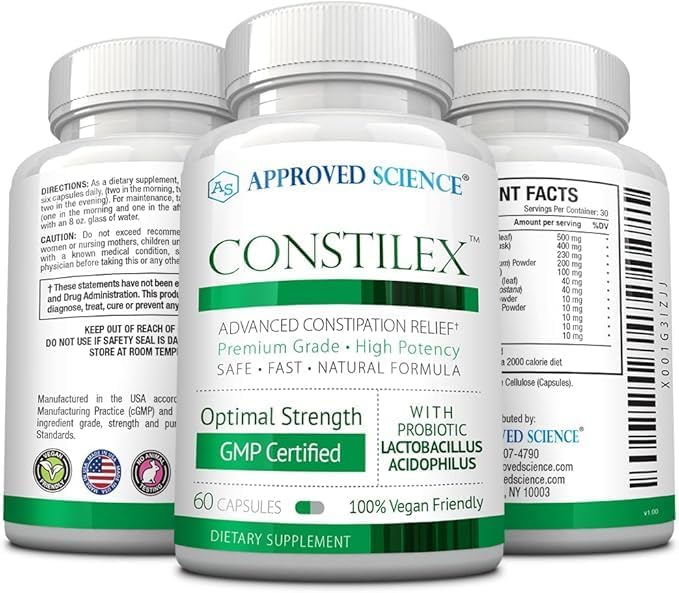 Approved Science Constilex - Rapid Constipation Relief &amp Support from Future Episodes - Promotes Healthy Levels of Bacteria and Strengthens Intestinal Flora - 6 Bottles