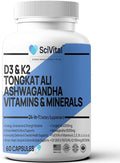 Ashwagandha 10000mg Tongkat Ali 40000mg Supplement with Multivitamin D3 K2 - Men's Health &amp Stress Mood Energy Endurance Support - Ashwagandha Capsules Tongkat Ali for Men USA - 60 Count