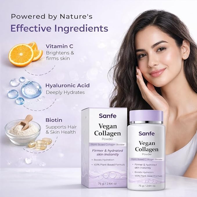 Sa.nfe Vegan Collagen Powder Plant-Based Collagen Booster Boosts Hydration 100% Plant-Based Formula 75g (pack of 3)