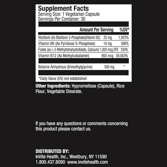 Invite Health Methyl-B - Activated B Complex with Methylated B Vitamins - for People with Difficulty Activating B Vitamins - 30 Vegetarian Capsules (2-Pack)