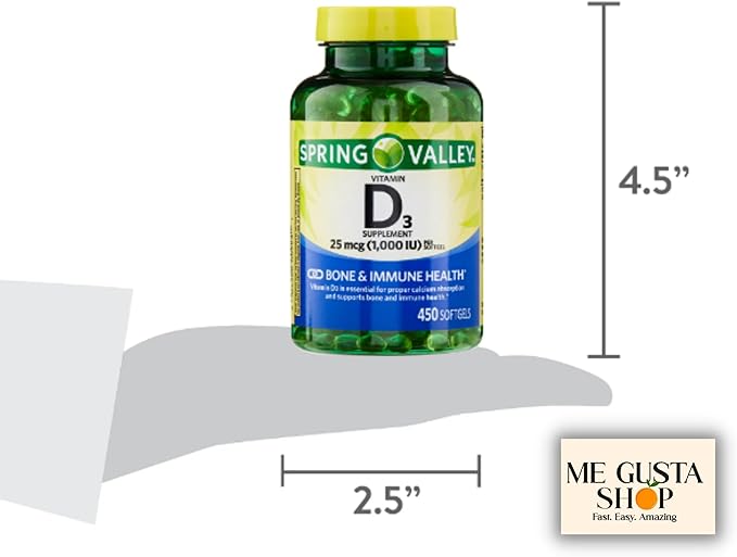 Vitamin D3 25mcg 1000 IU 450 Count Softgels Spring Valley Bundle with Pill Organizer and Me Gustas Sticker Pack of 02
