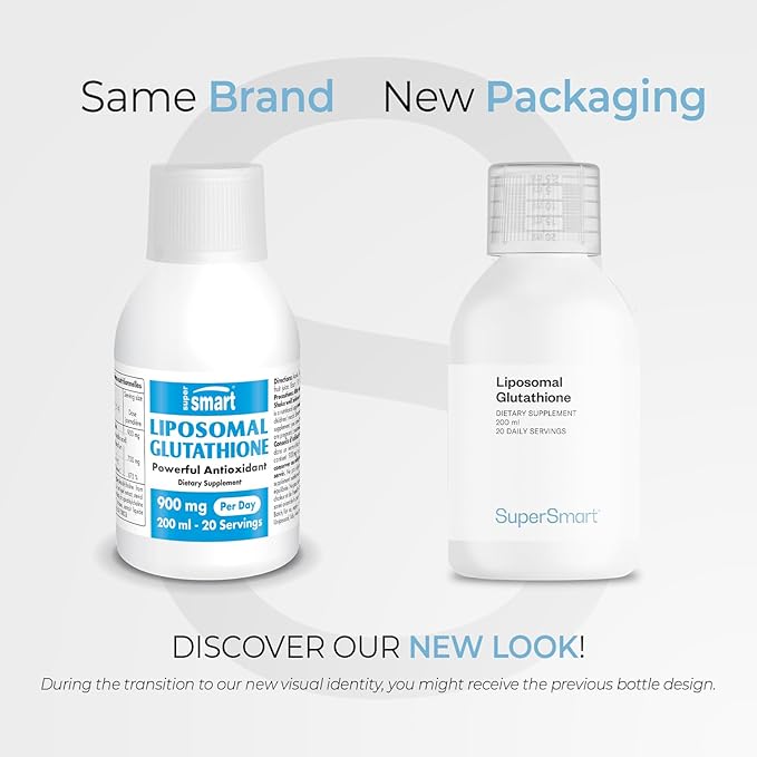 Supersmart - Liposomal Glutathione Liquid 900mg per Day (High Potency) - Highly Bioavailable Form of Glutathione - Enhanced Antioxidant with Vitamin C | Non-GMO &amp Gluten Free - 200ml - 20 Servings