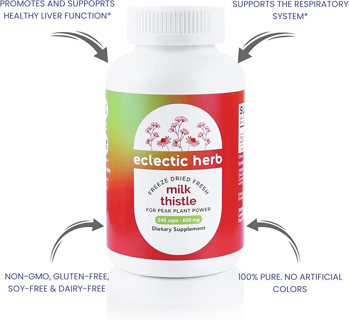 Eclectic Institute Raw Freeze-Dried Non-GMO Milk Thistle | with Silymarin for Liver Support - Detox Cleanse &amp Maintain | 240 CT