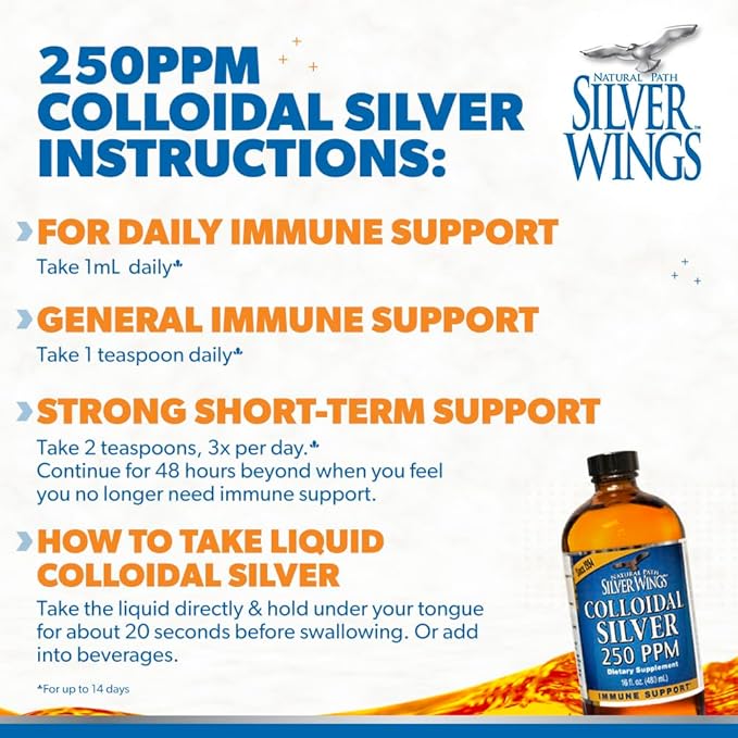 Natural Path Silver Wings Colloidal Silver Liquid - Enhanced Immune Support Supplement - 250ppm (1250mcg) - 32oz
